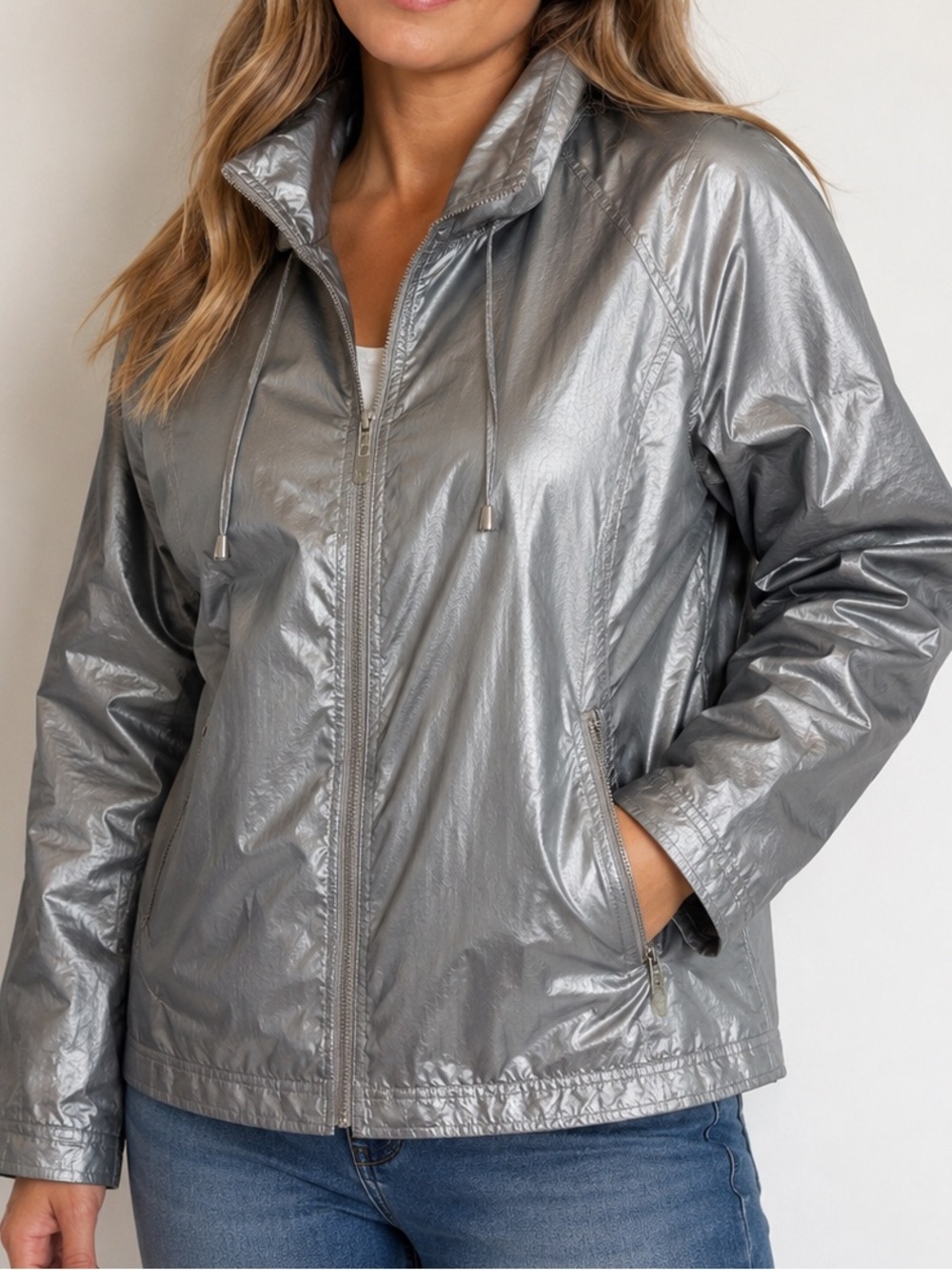 Zenergy by Chico’s silver metallic windbreaker lightweight jacket women’s XL